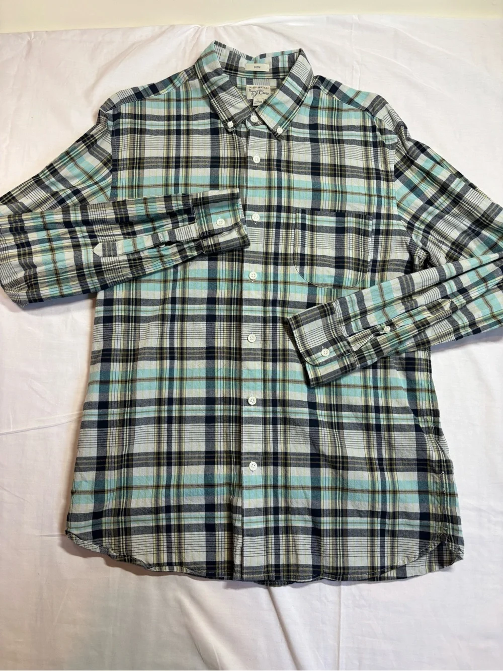 J.CREW Men's Large Indian Madras Slim Long Sleeve Shirt Button Up Plaid, Casual